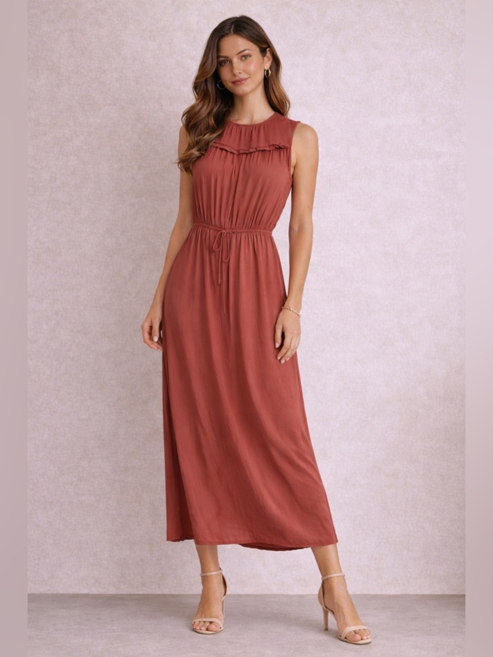 ZARA Rust Pleated Midi Dress | Size M